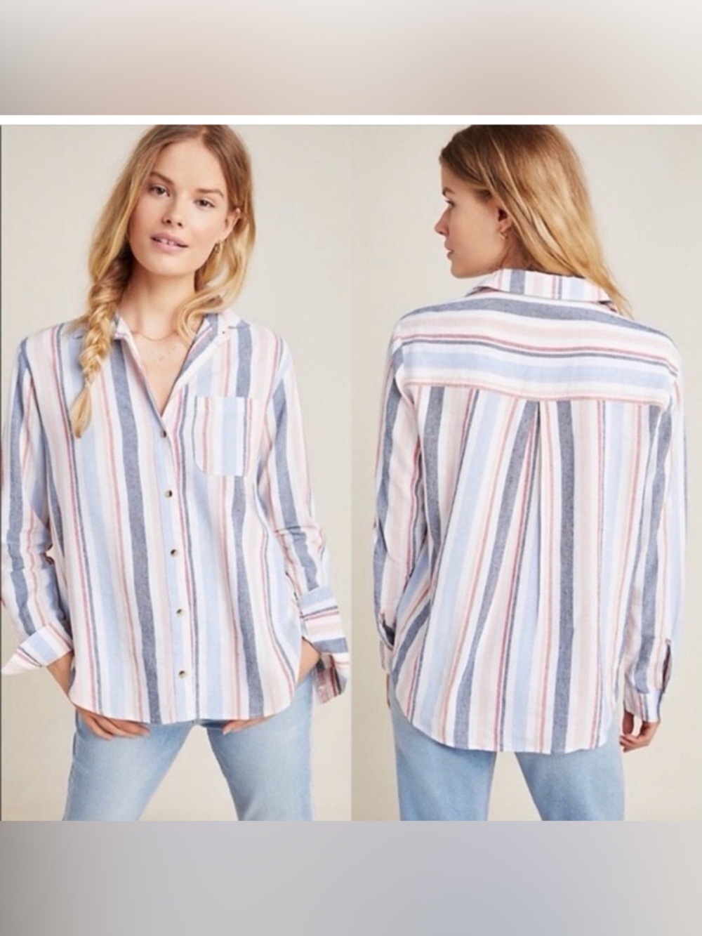Anthropologie Maeve Chatham Striped Button Down Top